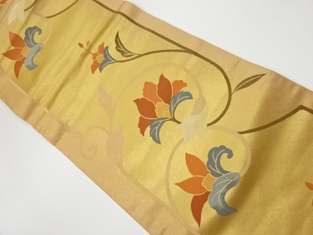 JAPANESE KIMONO / VINTAGE HIRAKI NAGOYA OBI / WOVEN FLOWER ARABESQUE